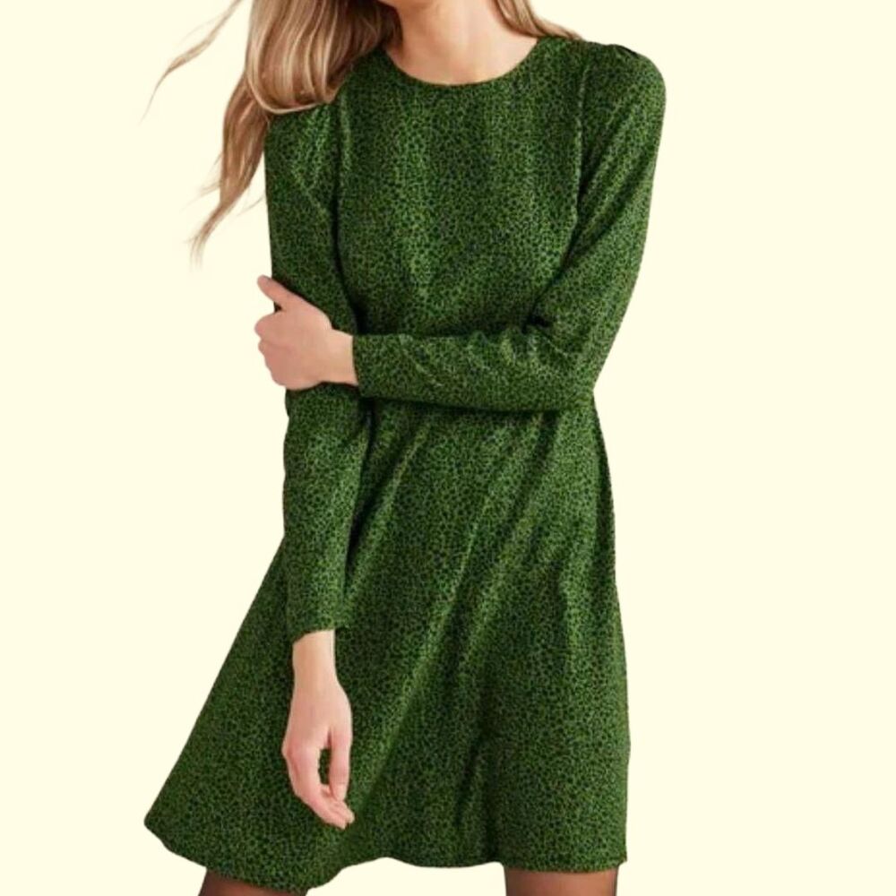 Boden Green Floral Swing Dress Long Sleeve Viscose Ditsy Print US 4 UK 8